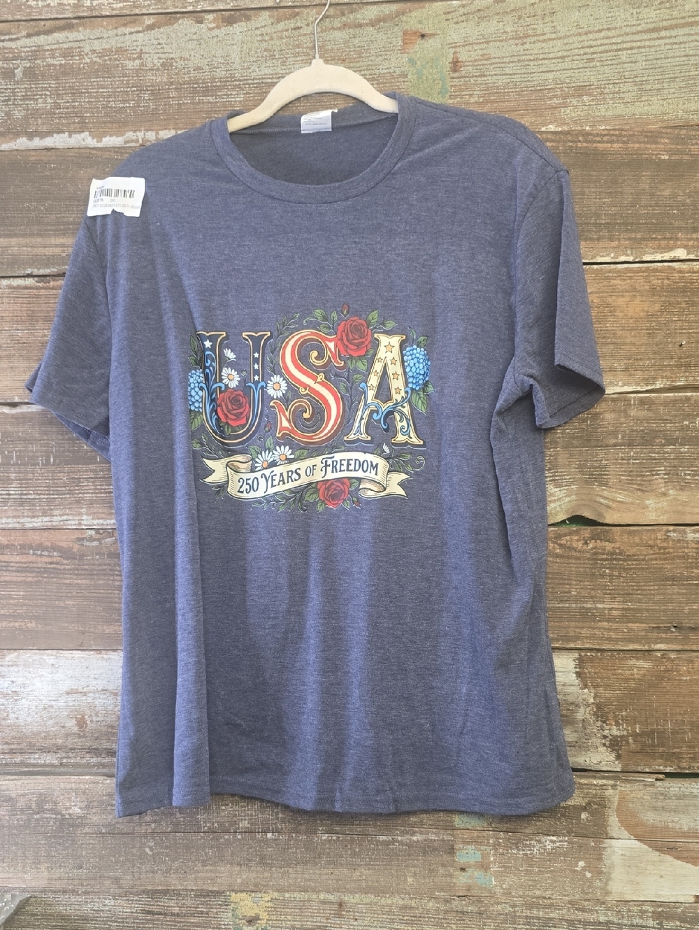 USA Graphic Tee with Floral Accents, Size 2X, NWT